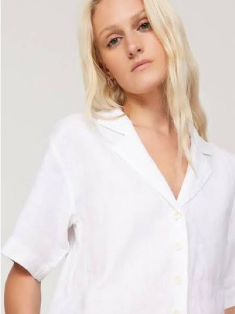 Madewell White Short-Sleeve Button-Down Linen Shirt